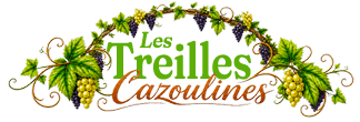 logo entête cazouls les béziers sous une treille avec le texte en vert