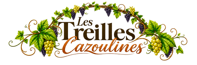 logo entête cazouls les béziers sous une treille avec le texte en vert